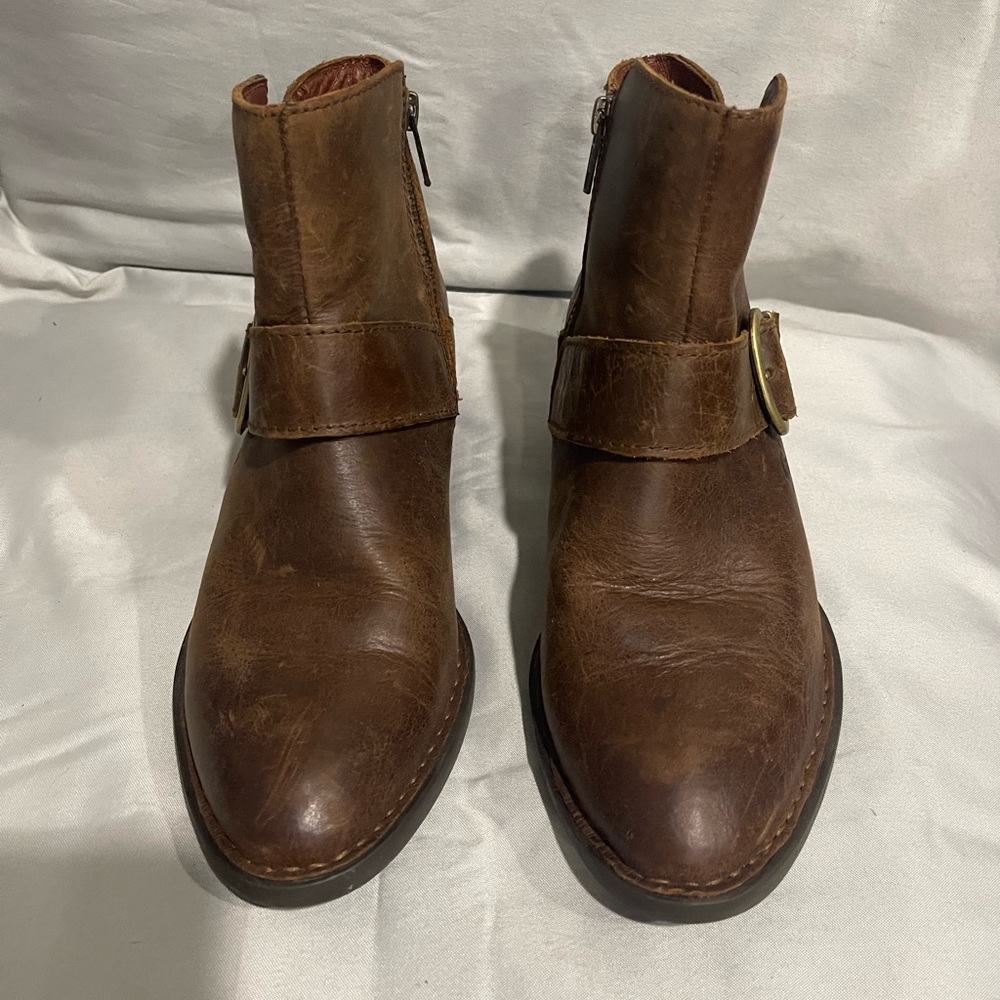 Born Leather Brown Ankle Boots with Buckle - Picture 3 of 7